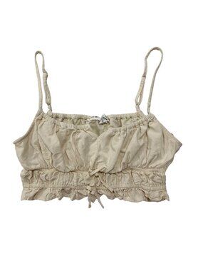 MIDNIGHT SKY Ruffled Smocked Peasant Crop Top Cream L Coquette Cottagecore Fairy